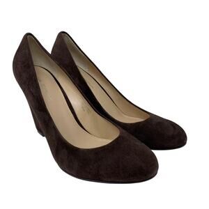 Via Spiga Wedge Heels Womens Size 8.5 Brown Suede Leather Round Toe